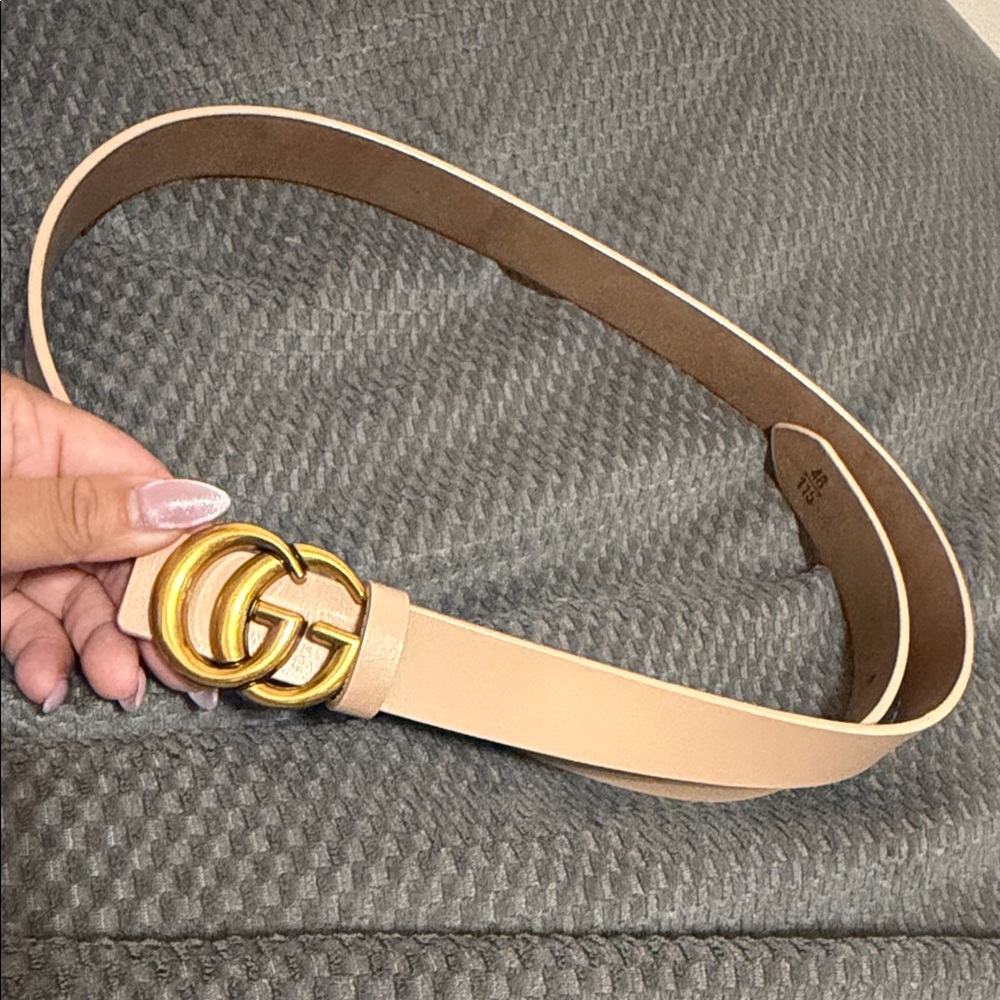 Beige faux Leather Belt with Gold Buckle